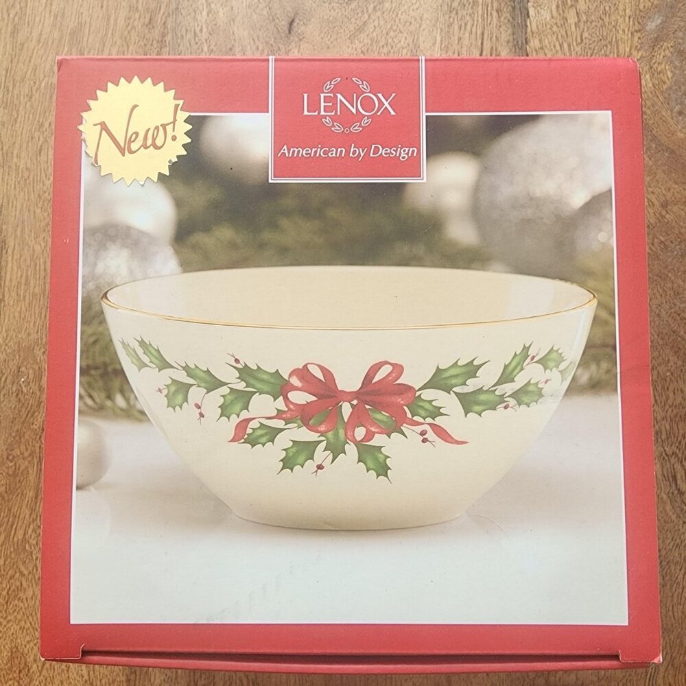 Lenox Holiday Bowl 7 Inch Christmas Holly Red Bow American by Design New Boxed